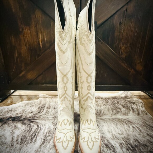 Rock’Em Wide Calf White Snip Toe Knee High Cowgirl Boots NWOT 7 - Picture 6 of 14